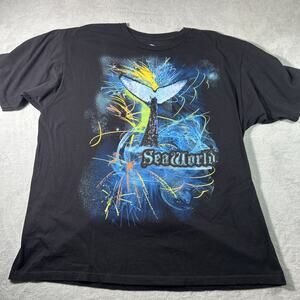 Y2K 2000s Sea World Orca Retro Print Shirt Men 2XL Ocean Surfing Surfers Hawaii